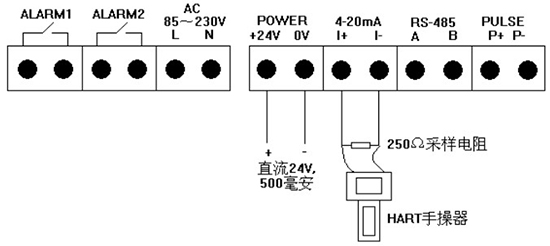DN100熱式氣體質量流量計四線制4-20mA接線圖
