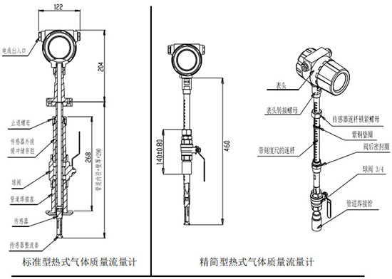 DN100熱式氣體質量流量計插入式結構圖
