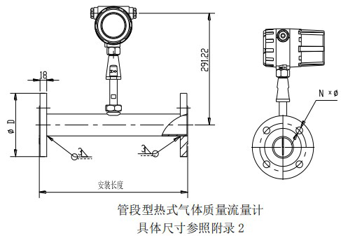 DN100熱式氣體質量流量計管道式結構圖